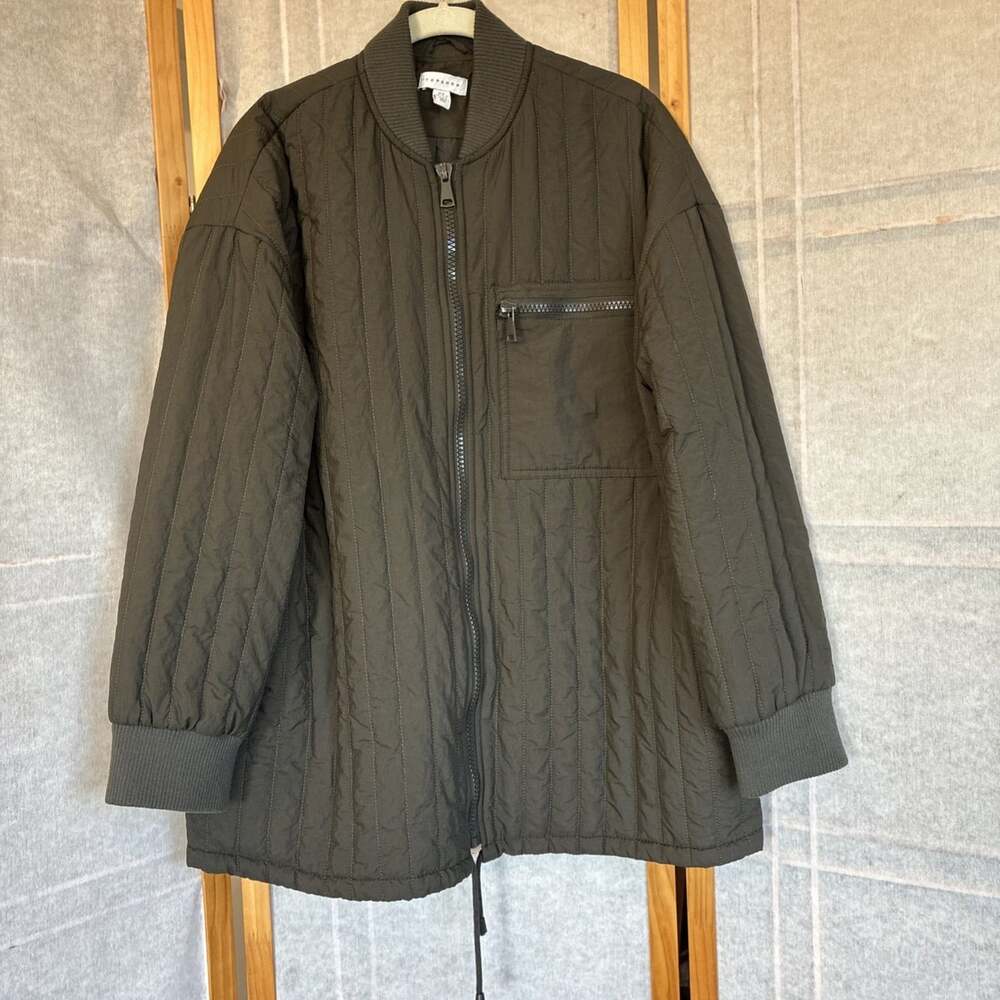 Topshop Casual Quilted Olive Green Lightweight Zip Jacket US 8-10, Outdoors